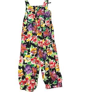 Vintage Misty Lane Pockets Colorful Floral Jumpsuit Romper Ballon Legs Size 7/8